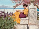 John William Godward - Under the Blossom that Hangs on the Bough painting